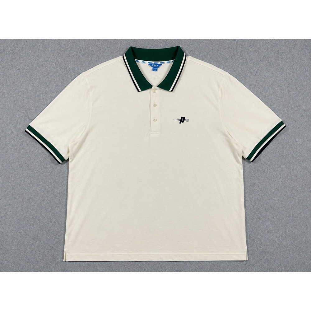 Prince Pickleball Polo Shirt XXL White Green Collar Short Sleeve Pique P0338